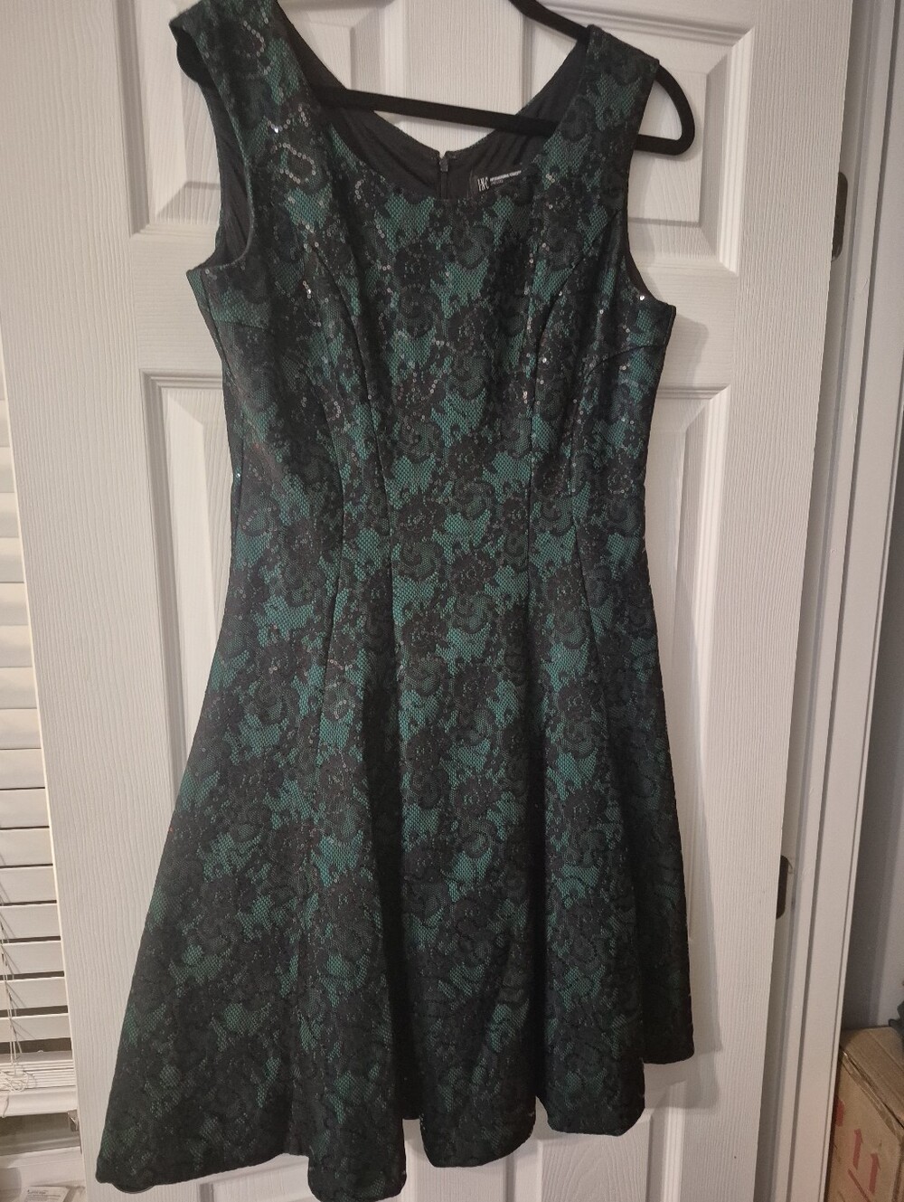 Green and Black Lace A-Line Dress